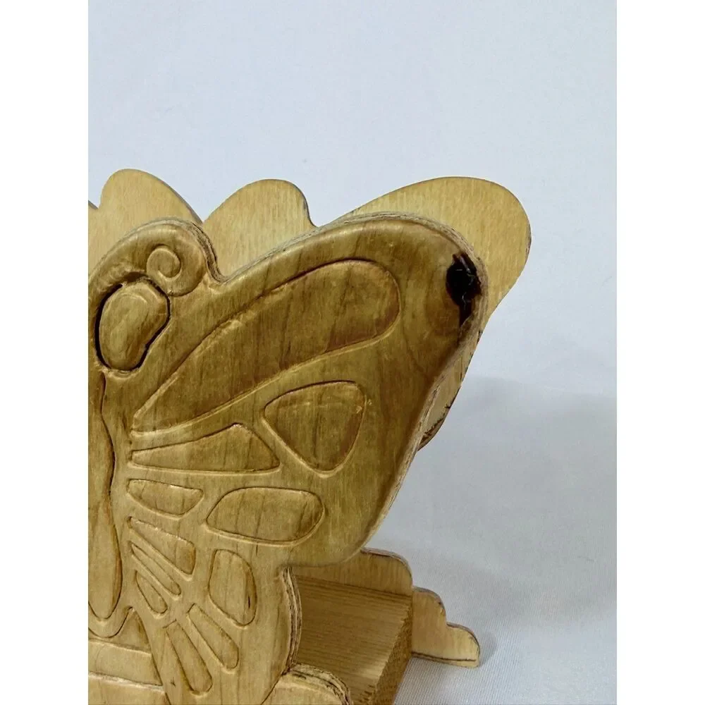 VTG Carved Wood Butterfly Napkin Letter Holder Table Stop Unfinished Paintable